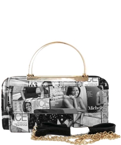 Magazine Cover Collage Clutch Wallet OA038 BLACK GRAY